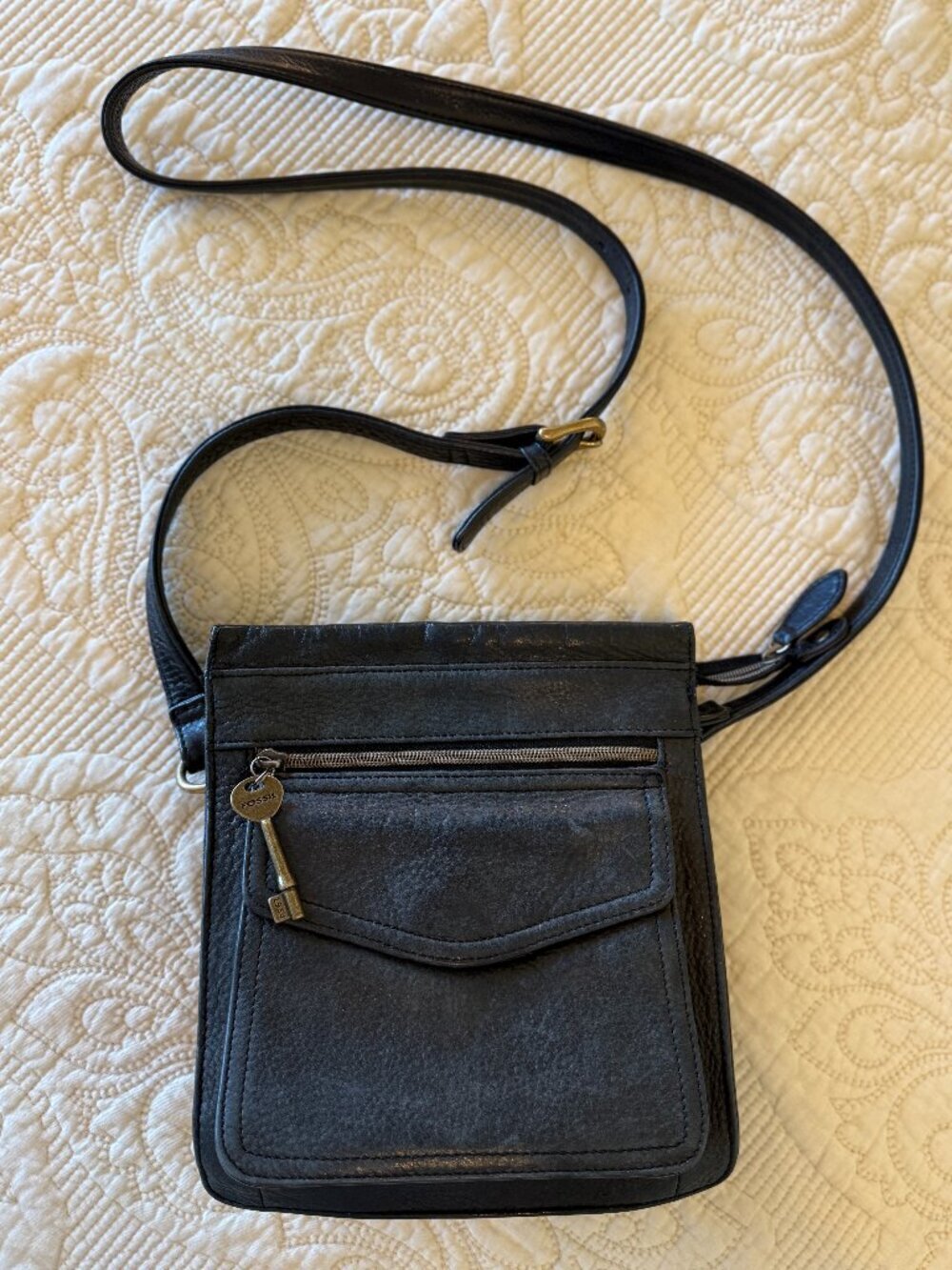 Fossil black leather crossbody bag
